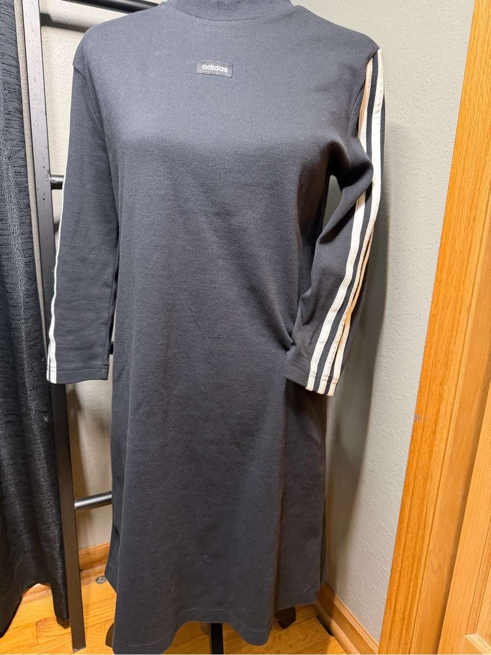 adidas Black Midi Dress with White Three-Stripes Sz MED